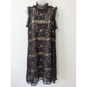 M.S.S.P. Black Lace Witchy Sheath Dress Ruffle Neck Sleeveless Party Girl Size M